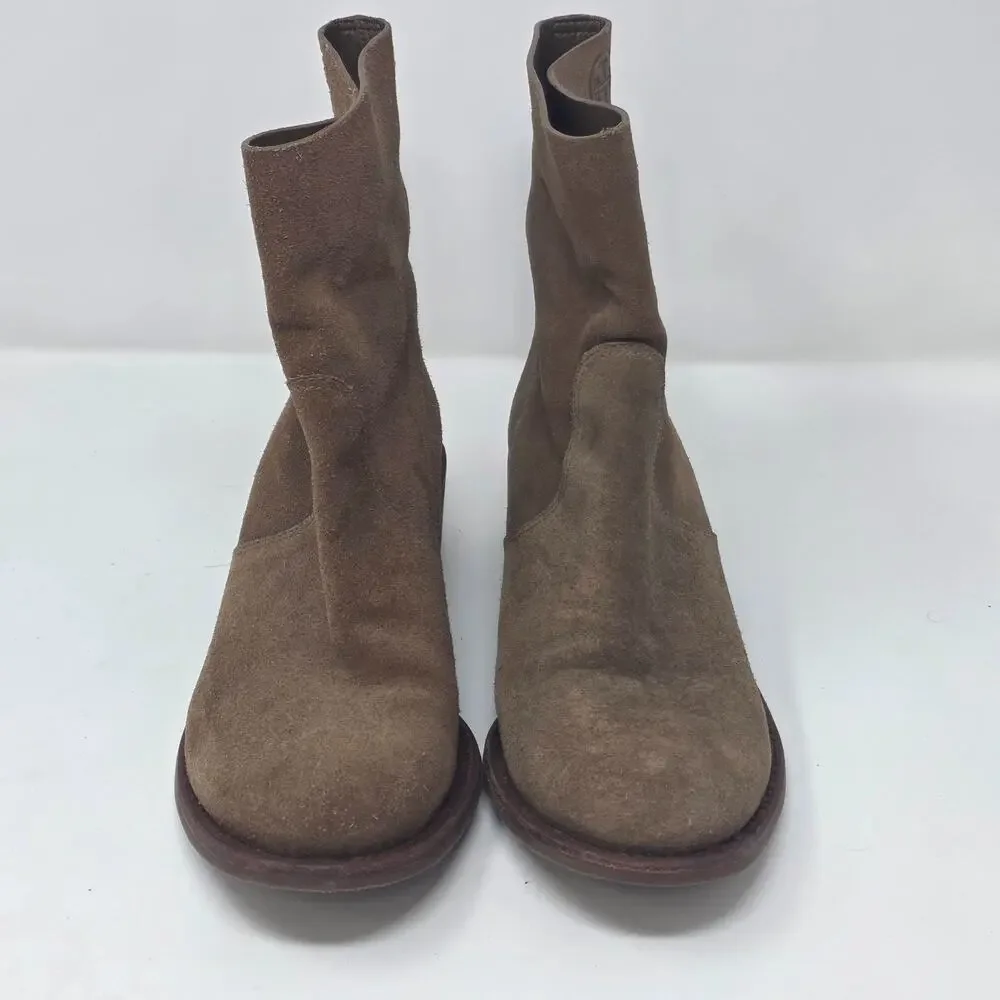 Tory Burch Siena Bootie Womens 9M Brown River Rock embossed Logo Boho Western
